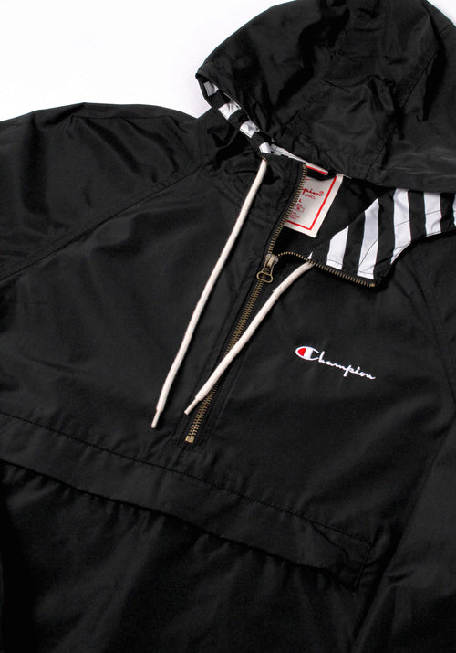 Half Zip-Up Hooded Pocket Front Rain Jacket