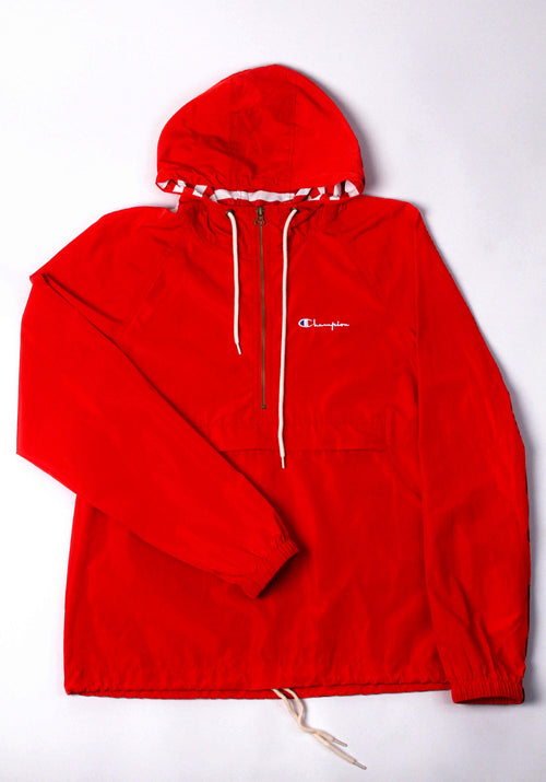 Half Zip-Up Hooded Pocket Front Rain Jacket