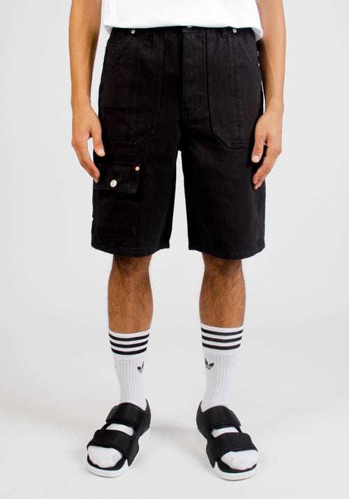 MULTI POCKET WASHED COTTON ZIPPER SHORTS