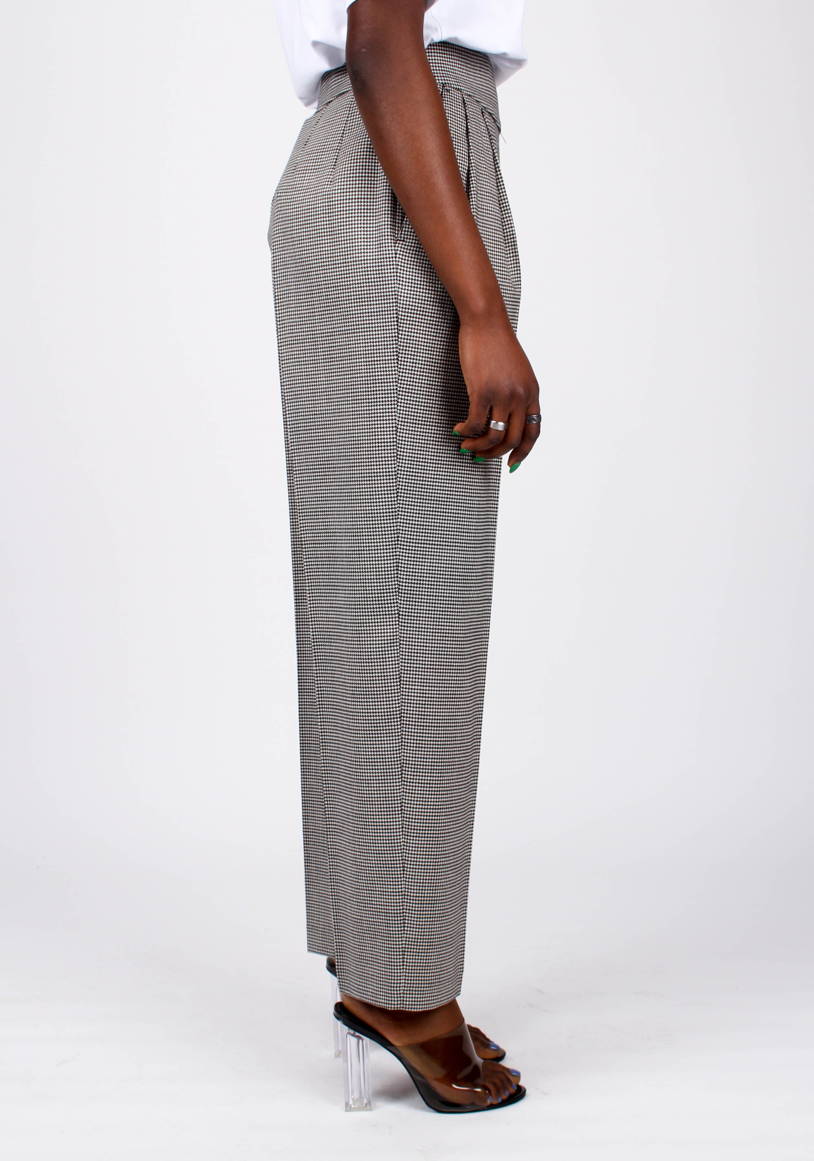 Micro houndstooth high-waisted trousers