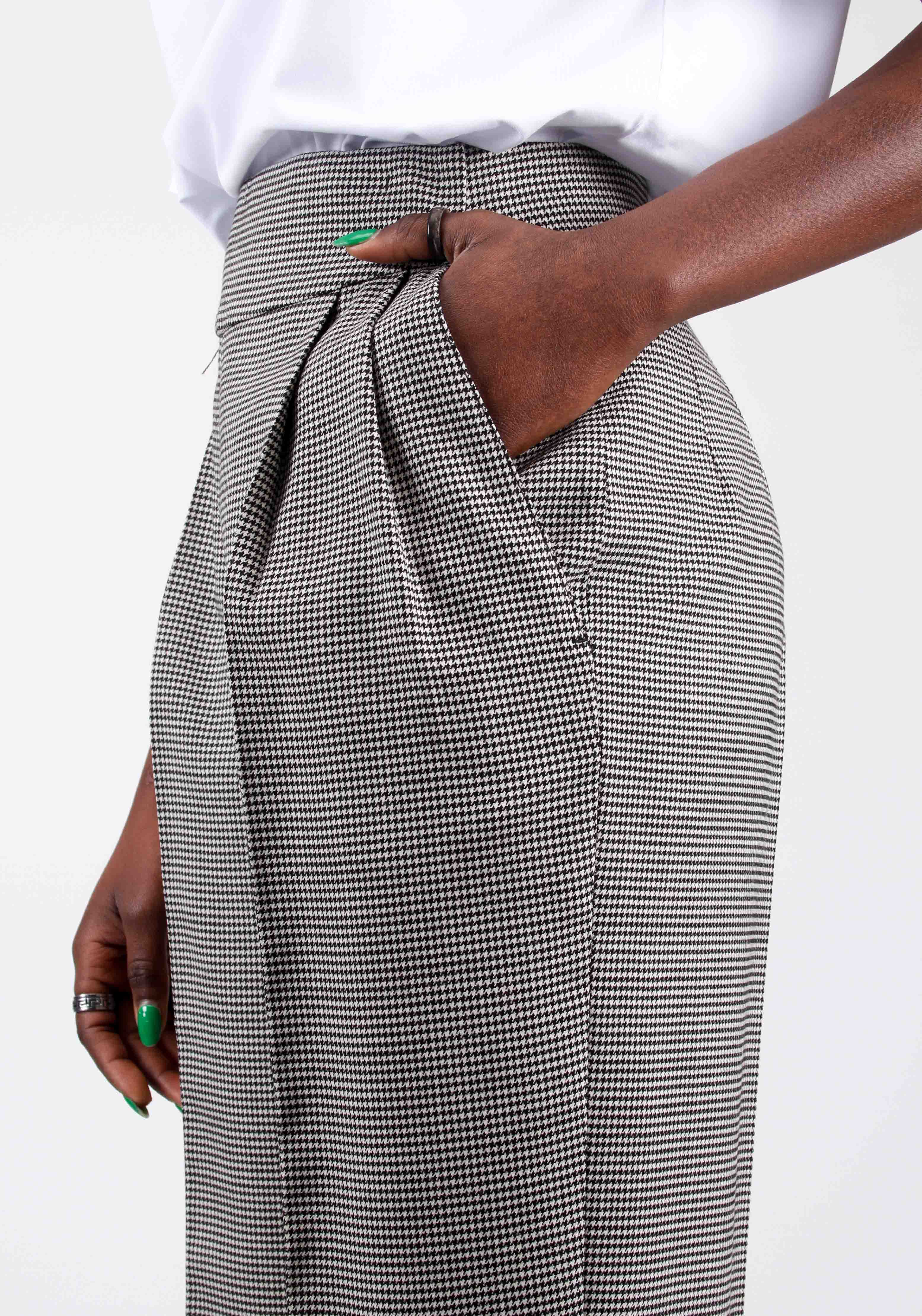 Micro houndstooth high-waisted trousers